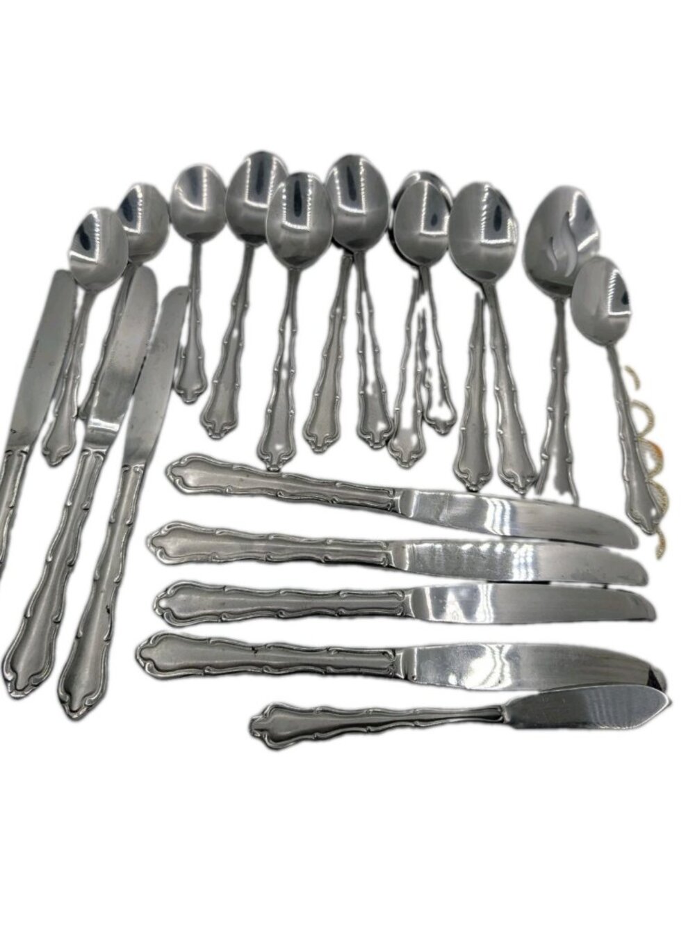 21 Alco Stainless Flatware Scroll edge pattern tea/spoons knives fish knife